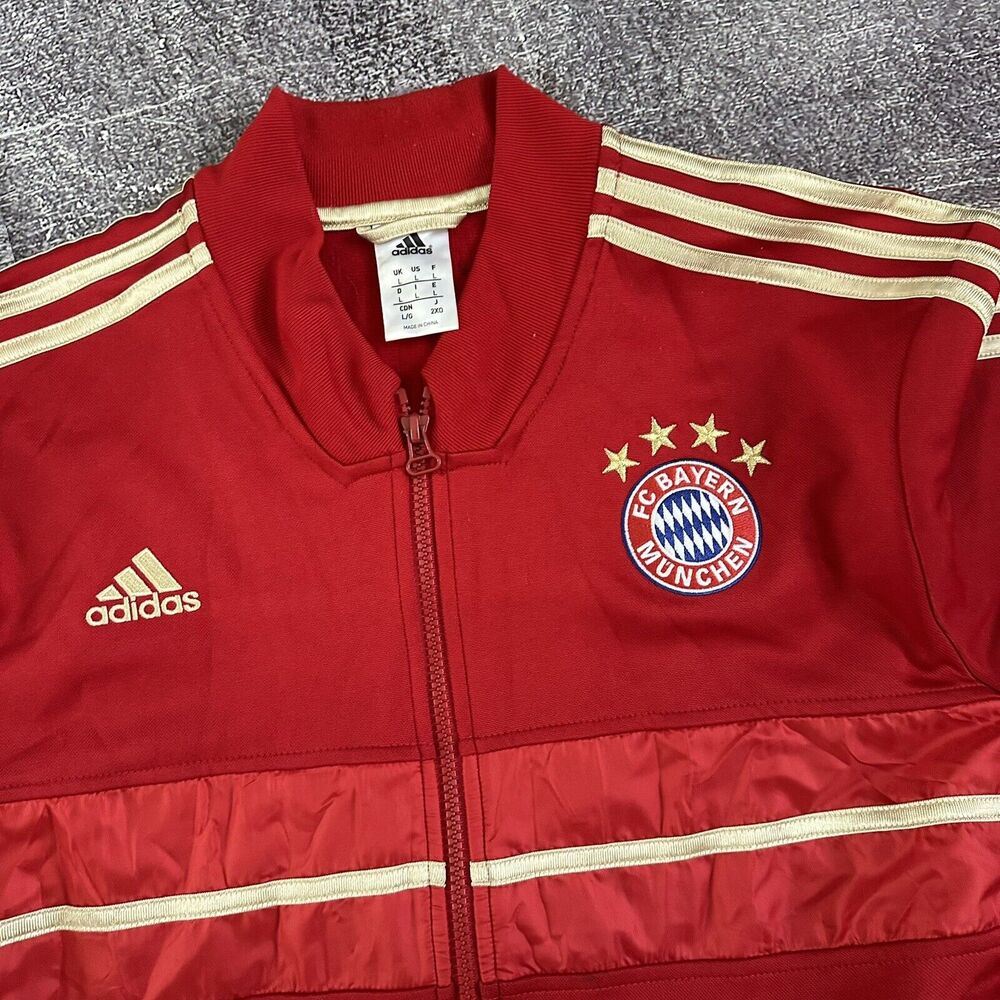 Men's Adidas FC Bayern Munchen Red Gold Warm Up Zip Track Training Jacket Sz L